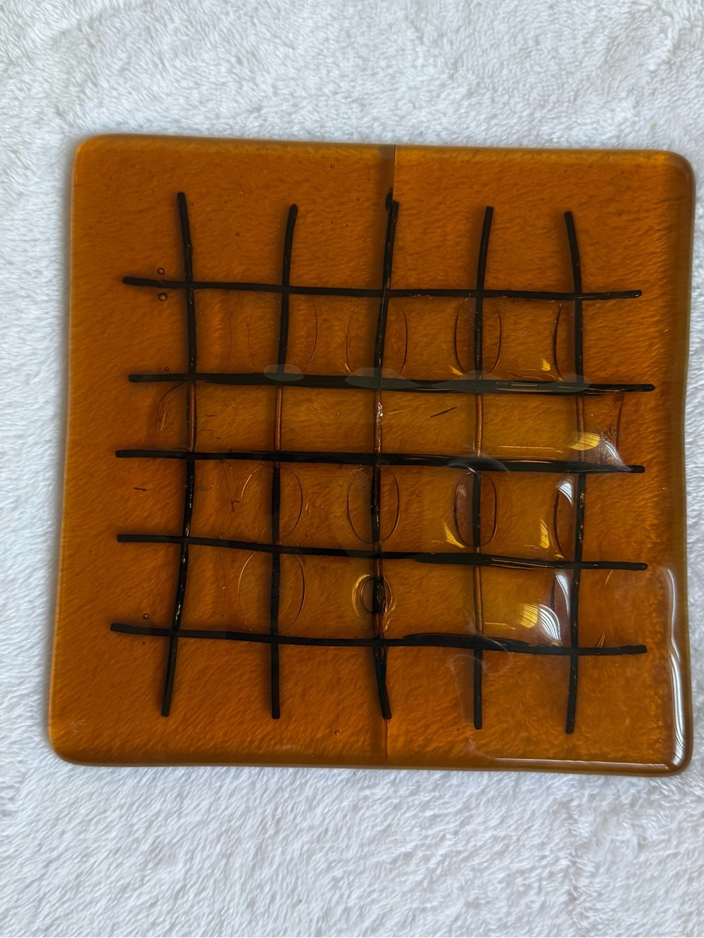 Amber Glass Decorative Square small Plate with Black Grid callout